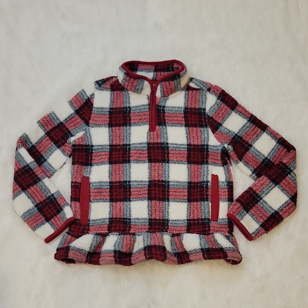 Gymboree Girls Plaid Sherpa Peplum Pullover, Christmas Cabin Size 12